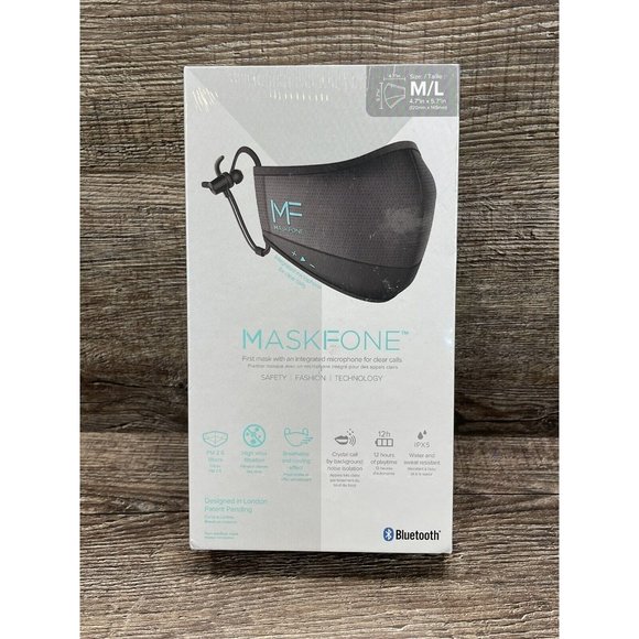 MASKFONE Smart Mask with Microphone Bluetooth Wireless Filters Earbuds Mask M/L - Picture 1 of 7